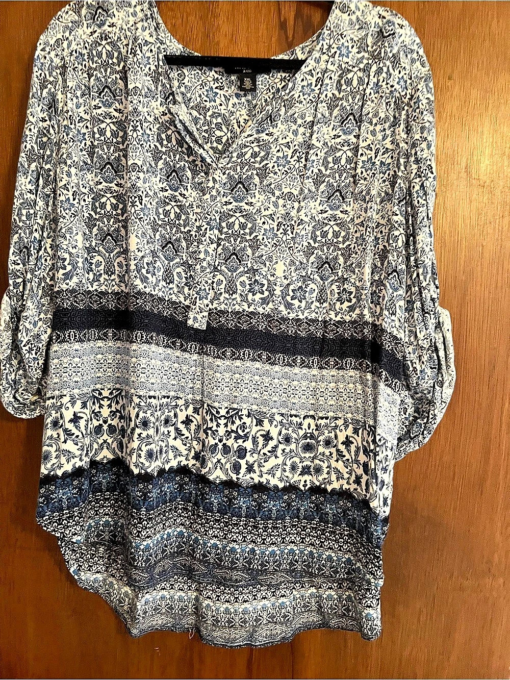Nine West Floral Tunic Blue & White Size XXL Like New